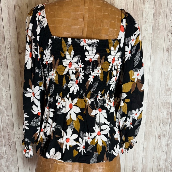 Angie Boho Floral Cut-Out Smocked-Back Peplum Blouse Made in India - Picture 6 of 10